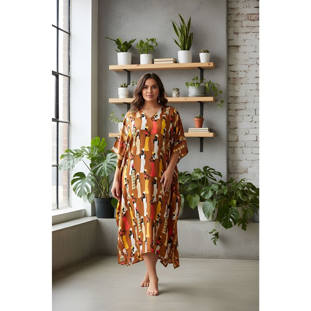 Gypsie Blu Lady Tribal Printed Kaftan Dress Plus Size Maxi Kimono for Women